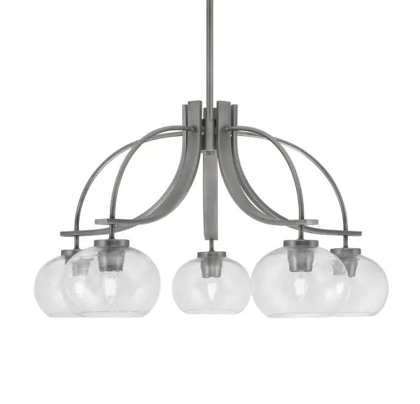 The Cavella 5-Light Chandelier combines contemporary design with industrial appeal through its graphite finish and distinctive clear bubble glass shades. At 28 inches wide, it's perfectly sized for medium dining spaces and kitchen islands.