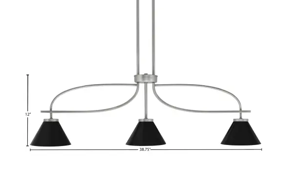 The Cavella 3-Light Island Pendant combines sleek graphite and matte black finishes with cone-shaped metal shades for a contemporary industrial look. Perfect for kitchen islands and dining areas, offering adjustable height and dimmable functionality. - alternate view
