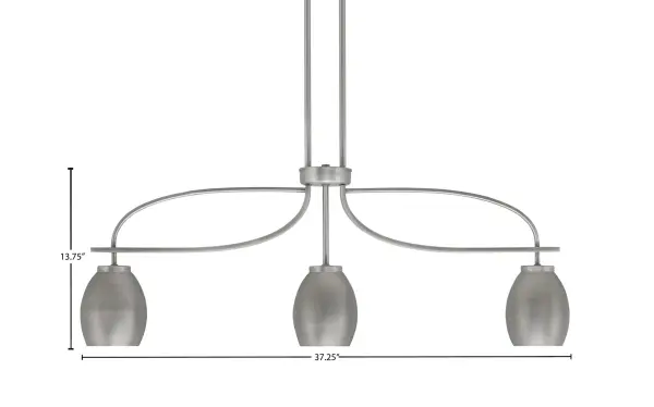 The Cavella 3-Light Island Light combines industrial aesthetics with practical illumination. Its graphite finish and oval metal shades create a sophisticated focal point perfect for contemporary kitchens and dining spaces. - alternate view