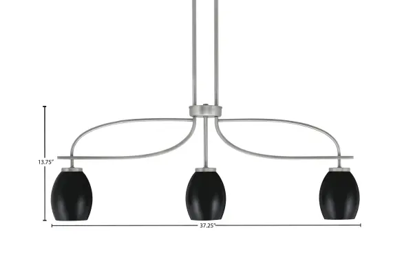 The Cavella 3-Light Island Pendant combines industrial style with modern sophistication. Its graphite finish and matte black oval shades create striking visual impact over kitchen islands and dining tables. - alternate view