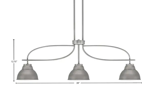 The Cavella 3-Light Island Light brings contemporary industrial style to your space with its striking graphite finish and unique double bubble metal shades. Perfect for kitchen islands and dining areas, this fixture provides excellent task lighting while making a bold design statement. - alternate view