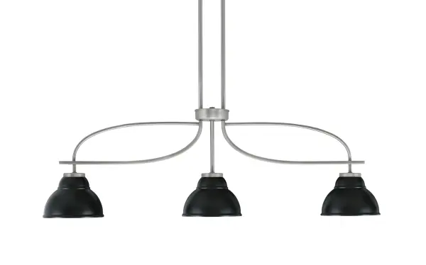 The Cavella 3-Light Island Pendant combines industrial style with modern sophistication. Its graphite finish and distinctive double bubble metal shades create dramatic visual interest while providing focused task lighting over islands and dining tables.