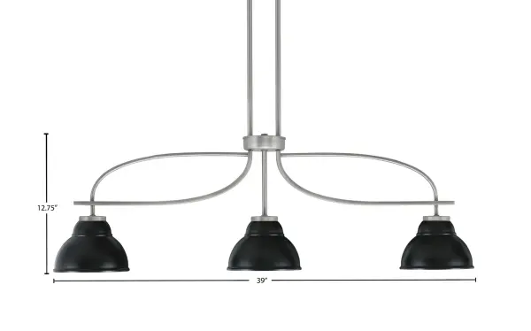 The Cavella 3-Light Island Pendant combines industrial style with modern sophistication. Its graphite finish and distinctive double bubble metal shades create dramatic visual interest while providing focused task lighting over islands and dining tables. - alternate view