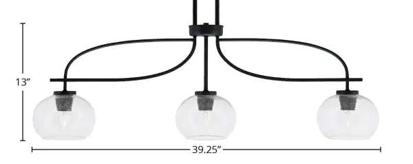 The Cavella 3-Light Island Pendant combines contemporary matte black metalwork with charming clear bubble glass shades, creating a versatile fixture that works beautifully over kitchen islands and dining tables. Adjustable hanging height and dimmable capability offer flexibility. - alternate view