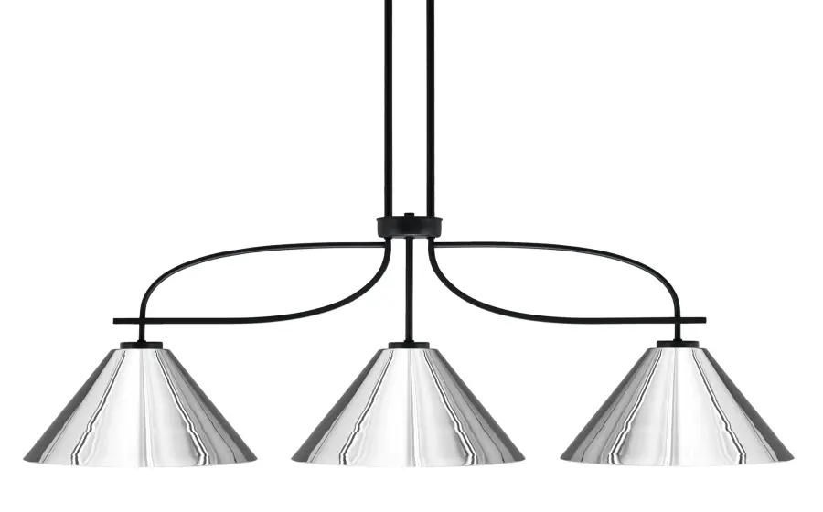 Cavella 3-Light Island Pendant in Matte Black with Chrome Shades - Image 1