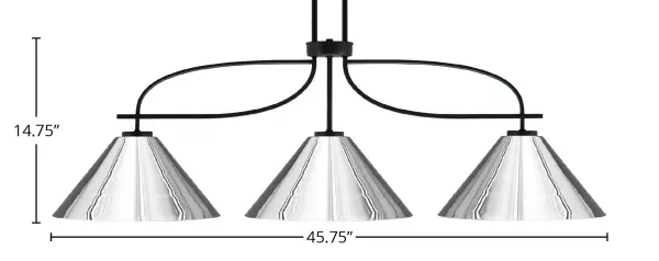 The Cavella 3-Light Island Pendant combines striking matte black finish with eye-catching chrome cone shades, creating a dramatic focal point perfect for kitchen islands and dining areas. Adjustable hanging height and dimmable capability offer versatility. - alternate view