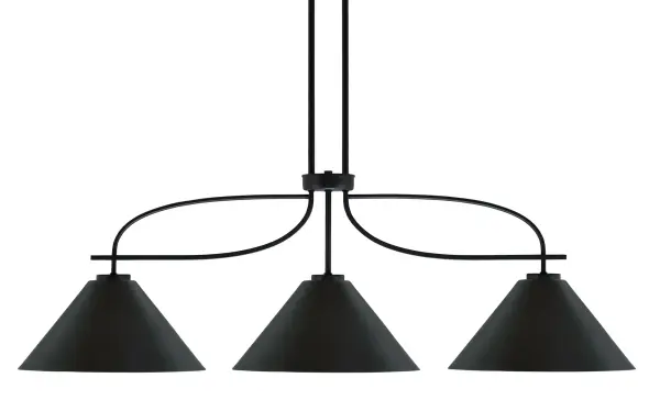 The Cavella brings bold industrial style with its matte black finish and cone metal shades. Spanning nearly 4 feet, this fixture provides focused task lighting ideal for kitchen islands and dining tables while making a strong design statement.