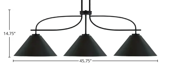 The Cavella brings bold industrial style with its matte black finish and cone metal shades. Spanning nearly 4 feet, this fixture provides focused task lighting ideal for kitchen islands and dining tables while making a strong design statement. - alternate view