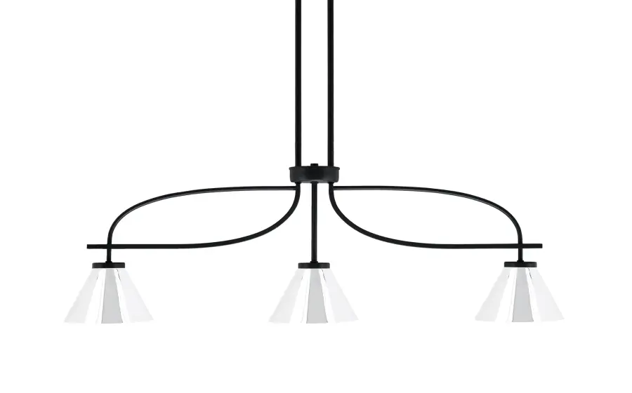 Cavella 3-Light Island Light in Matte Black with Chrome Cone Shades - Image 1