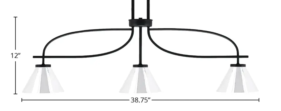 Cavella 3-Light Island Light in Matte Black with Chrome Cone Shades - Image 2