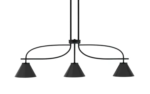 The Cavella 3-Light Island Light delivers sleek industrial charm with its matte black finish and cone metal shades. Perfect for contemporary kitchens and dining spaces, this fixture combines bold design with practical illumination.