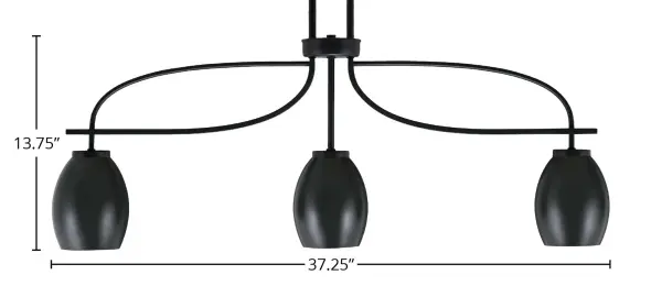 The Cavella 3-Light Island Pendant delivers striking industrial aesthetics with its matte black finish and oval metal shades. Perfect for kitchen islands and dining areas, this fixture provides focused task lighting while making a bold design statement. - alternate view