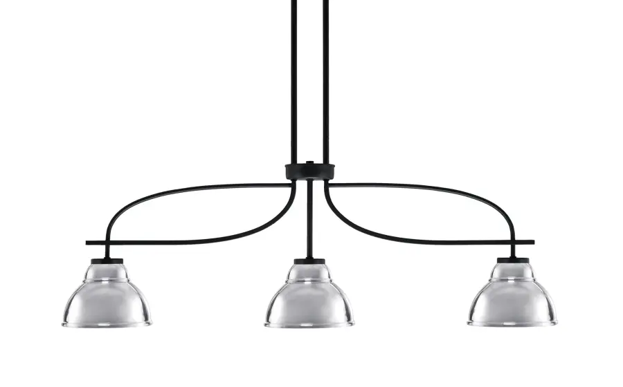 Cavella 3-Light Island Pendant in Matte Black with Chrome Shades - Image 1