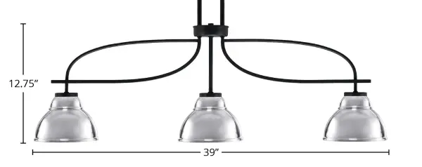 The Cavella 3-Light Island Pendant combines industrial style with modern sophistication. Its matte black finish and chrome double bubble shades create striking visual contrast, while adjustable stem sections allow customization for any ceiling height. - alternate view