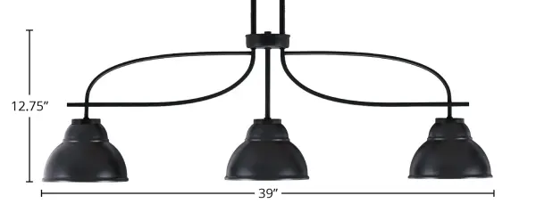 The Cavella 3-Light Island Pendant delivers contemporary style with its sleek matte black finish and distinctive double bubble metal shades. At 39 inches long, it's perfectly sized for standard kitchen islands and dining tables. - alternate view