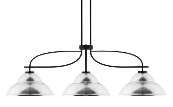 Cavella 3-Light Island Pendant in Matte Black with Chrome Double Bubble Shades - Image 1