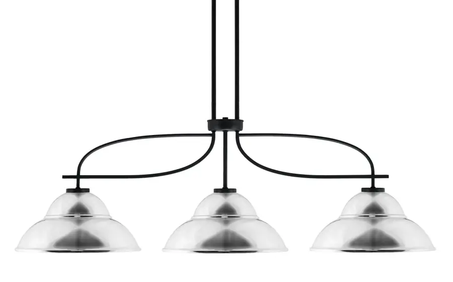 Cavella 3-Light Island Pendant in Matte Black with Chrome Double Bubble Shades - Image 1
