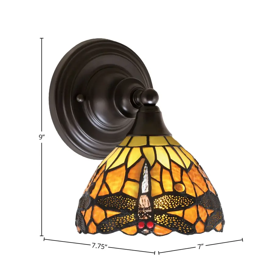 Toltec Lighting Espresso Wall Sconce with Amber Dragonfly Art Glass - Image 2