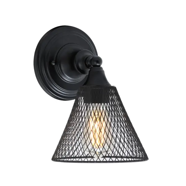 This versatile wall sconce combines industrial mesh detailing with a sleek matte black finish. The 7-inch cone shade provides focused lighting while the included LED bulb offers energy efficiency and warm ambiance. Perfect for tight spaces.