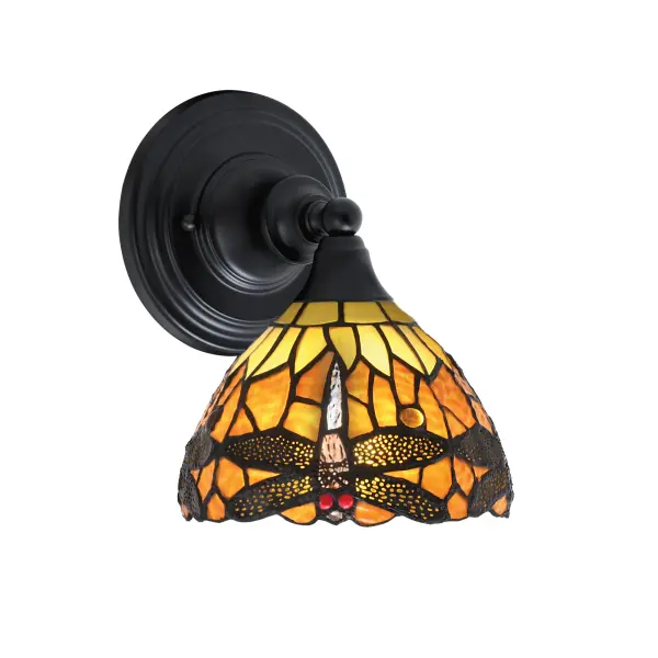 Amber Dragonfly Art Glass Wall Sconce in Matte Black - Image 1