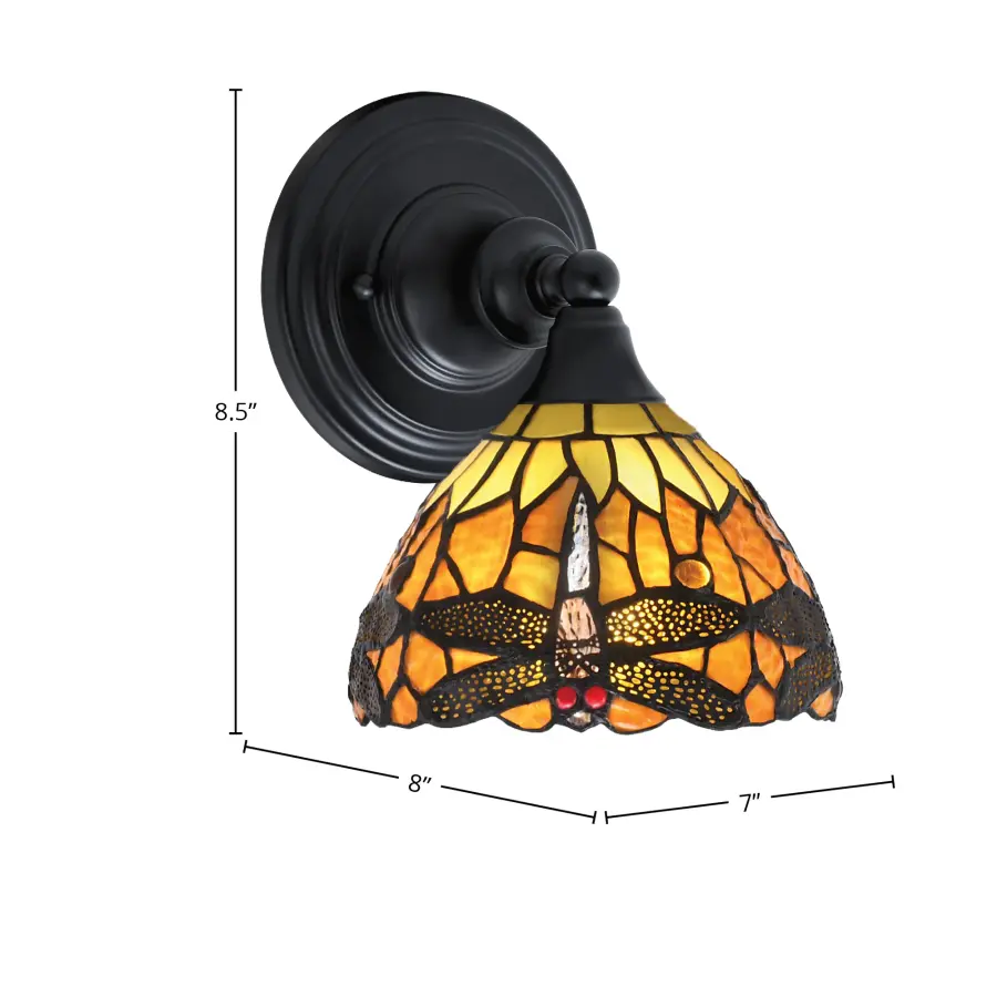 Amber Dragonfly Art Glass Wall Sconce in Matte Black - Image 2