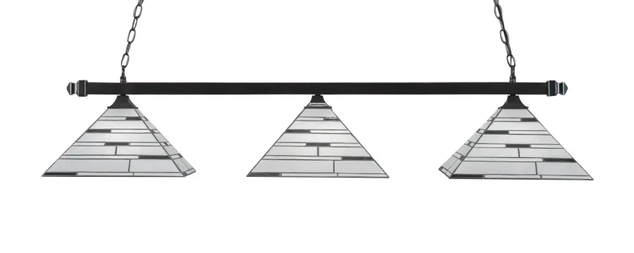 Square 3-Light Island Pendant in Black Copper with Pearl Ebony Art Glass - Image 1