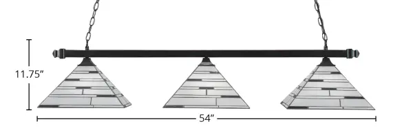 This contemporary 3-light bar pendant combines industrial style with elegant art glass shades. The 53.5-inch linear design provides excellent task lighting over islands and tables, while the Pearl Ebony glass creates warm ambiance. - alternate view