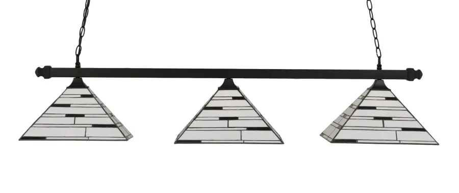 Square 3-Light Island Pendant in Matte Black with Pearl Ebony Art Glass - Image 1