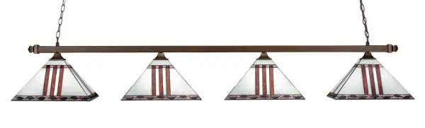 Square 4-Light Island Chandelier with Purple & Metal Leaf Art Glass - Image 1