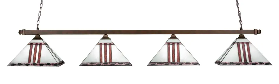 Square 4-Light Island Chandelier with Purple & Metal Leaf Art Glass - Image 1