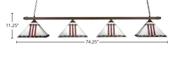Square 4-Light Island Chandelier with Purple & Metal Leaf Art Glass - Image 2