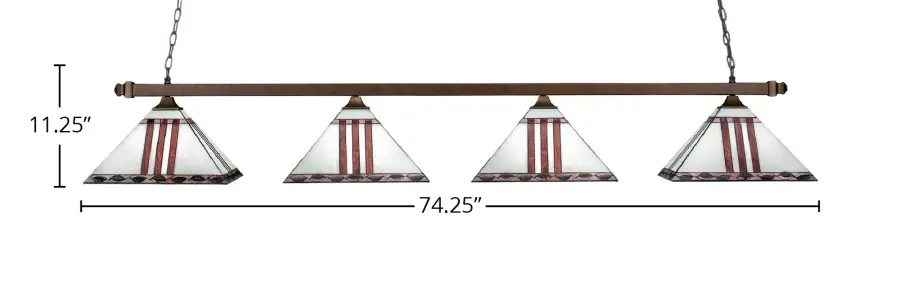 Square 4-Light Island Chandelier with Purple & Metal Leaf Art Glass - Image 2