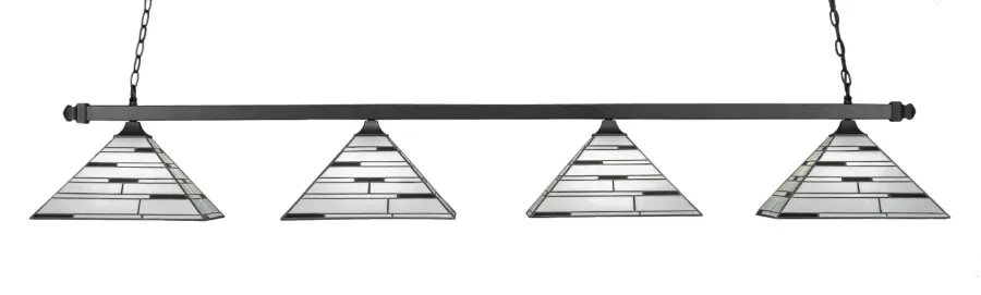 Square 4-Light Island Pendant with Pearl Ebony Art Glass - Image 1