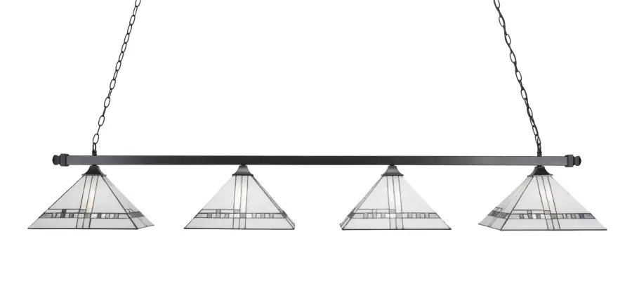 Square 4 Light Island Pendant in Matte Black with New Deco Art Glass - Image 1