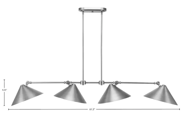 The Tangent 4 Light Bar delivers contemporary style with its brushed nickel finish and four adjustable metal shades. At over 5 feet long, it's perfectly sized for kitchen islands and dining tables, offering bright, even illumination with included LED bulbs. - alternate view