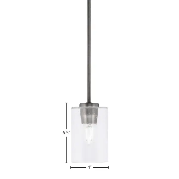The Atlas Mini Pendant delivers industrial style in a compact 4-inch format. Its graphite finish and clear bubble glass shade create visual interest while the adjustable stem allows customization from 9 to 57 inches. - alternate view