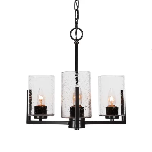 The Atlas 3-Light Chandelier delivers striking visual impact in a compact 13-inch footprint. Its matte black finish and unique bubble glass shades create warm, inviting ambiance perfect for intimate dining spaces and kitchen islands.