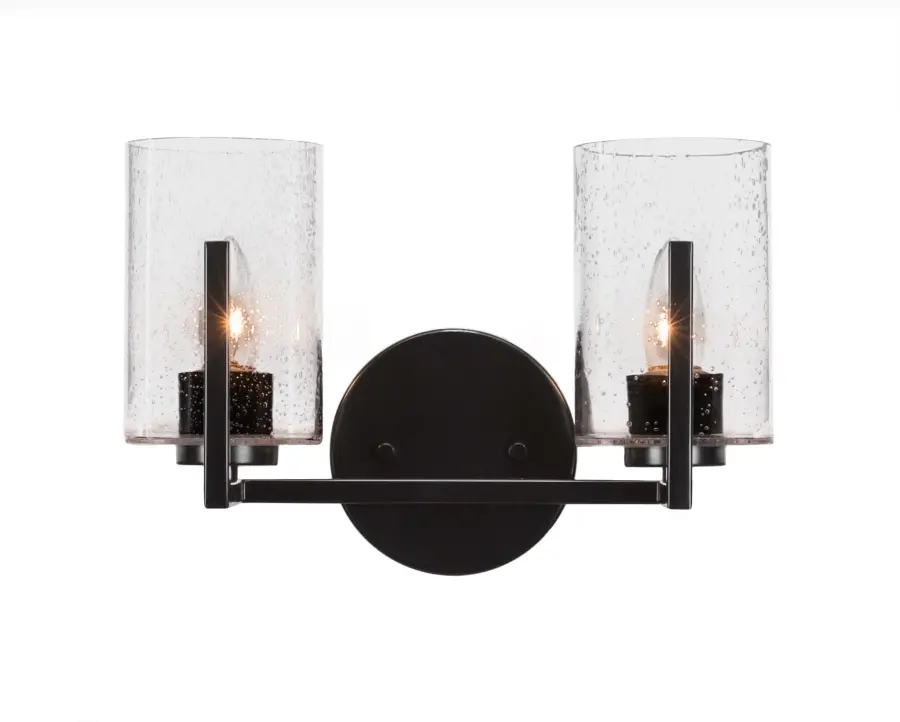 Atlas 2-Light Bath Bar in Matte Black with Clear Bubble Glass - Image 1