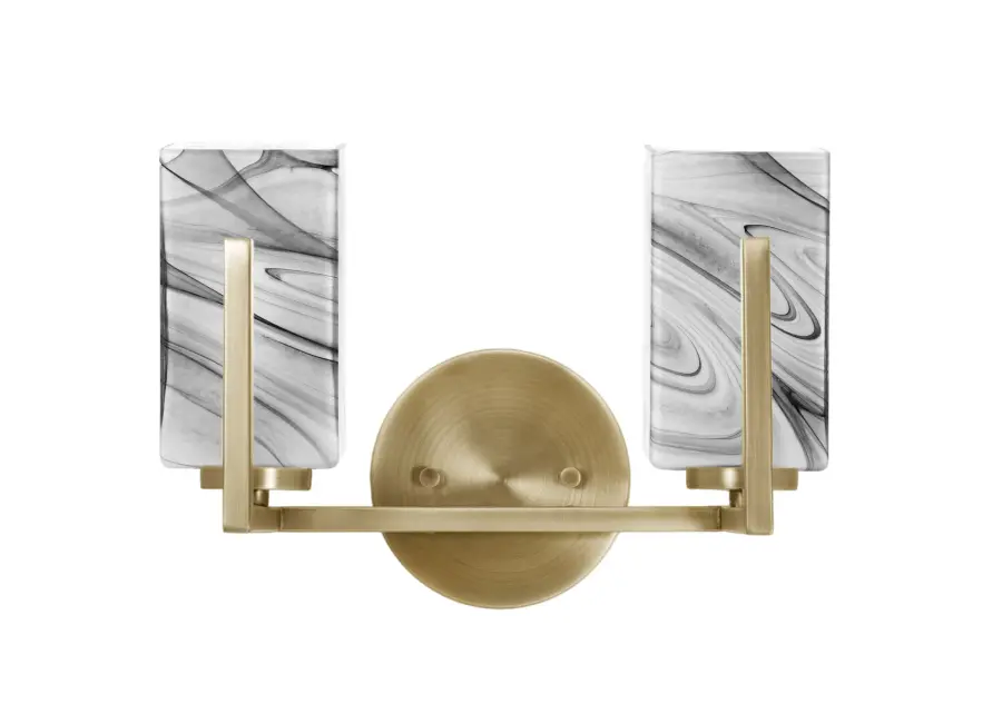 Atlas 2 Light Bath Bar in New Age Brass with Onyx Swirl Glass - Image 1