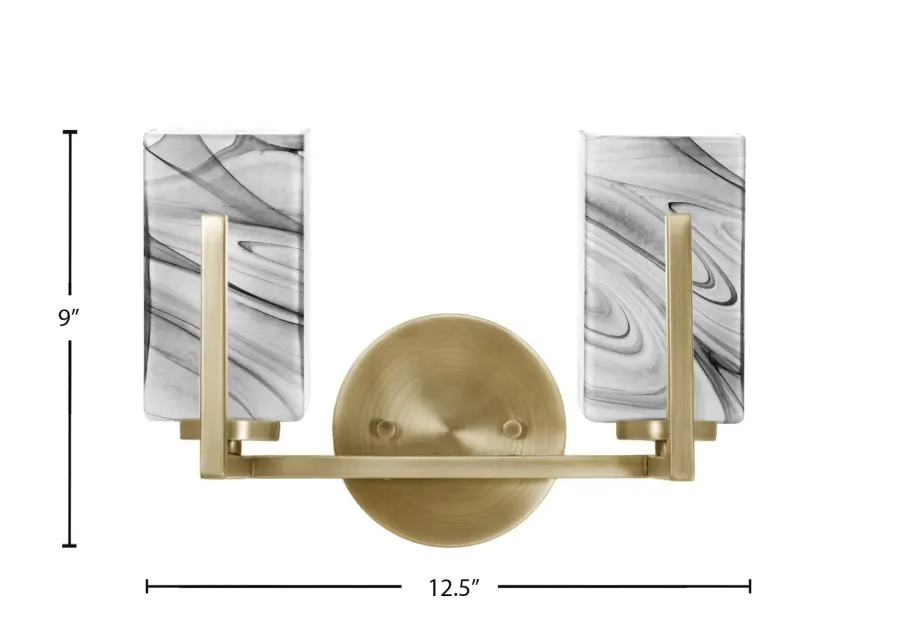 Atlas 2 Light Bath Bar in New Age Brass with Onyx Swirl Glass - Image 2