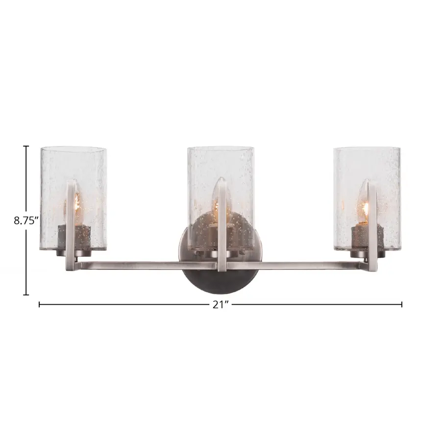 Atlas 3 Light Bath Bar in Graphite with Clear Bubble Glass - Image 2