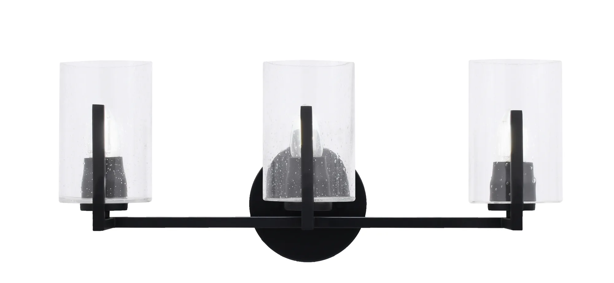 Atlas 3 Light Bath Bar in Matte Black with Clear Bubble Glass
