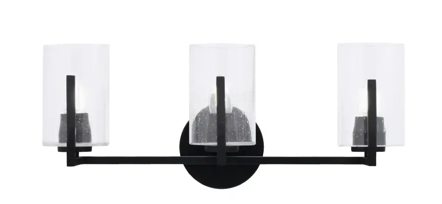 Atlas 3 Light Bath Bar in Matte Black with Clear Bubble Glass - Image 1