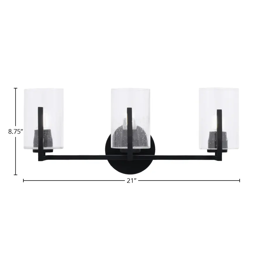 Atlas 3 Light Bath Bar in Matte Black with Clear Bubble Glass - Image 2