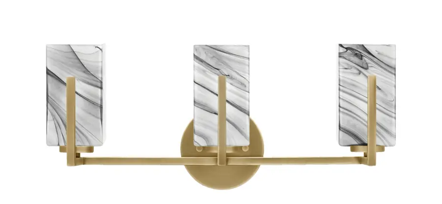 Atlas 3 Light Bath Bar in New Age Brass with Onyx Swirl Glass - Image 1