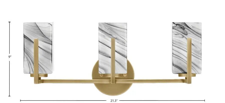 Atlas 3 Light Bath Bar in New Age Brass with Onyx Swirl Glass - Image 2