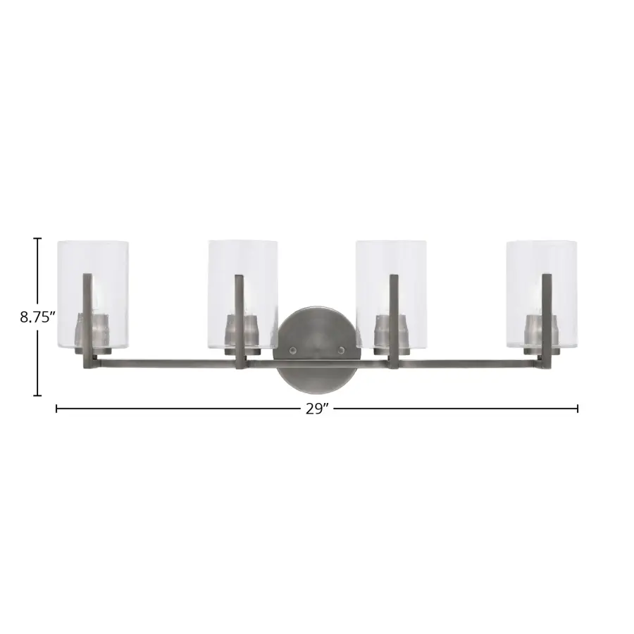 Atlas 4-Light Bath Bar in Graphite with Clear Bubble Glass - Image 2