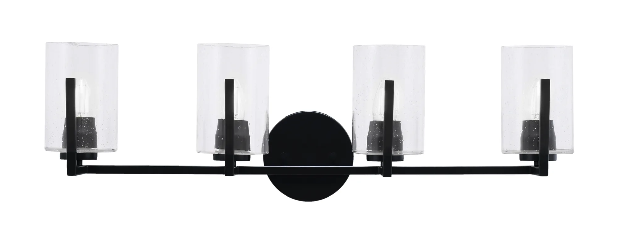 Atlas 4 Light Bath Bar in Matte Black with Clear Bubble Glass