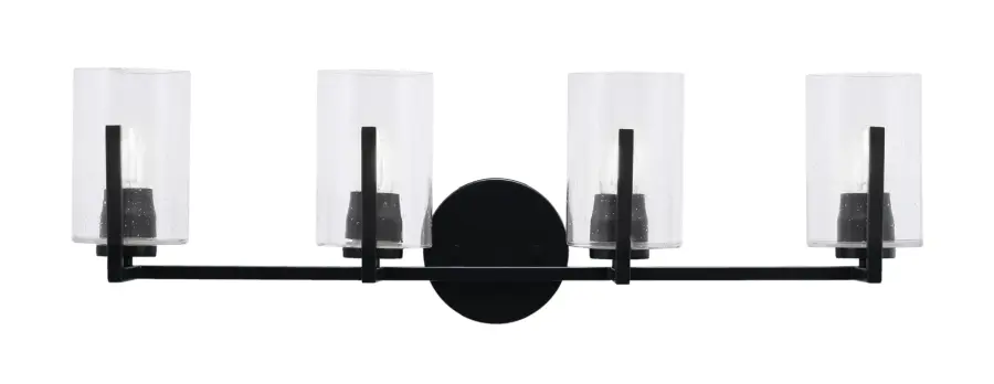 Atlas 4 Light Bath Bar in Matte Black with Clear Bubble Glass - Image 1