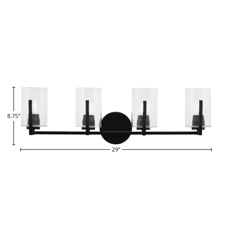 Atlas 4 Light Bath Bar in Matte Black with Clear Bubble Glass - Image 2